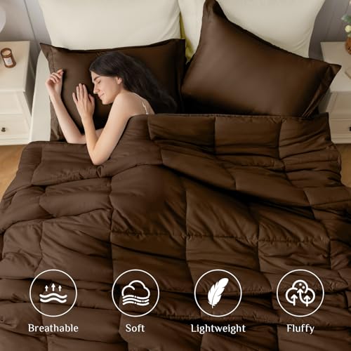 Oversized Queen Comforter Set 7-Piece Bed in a Bag Brown & Beige