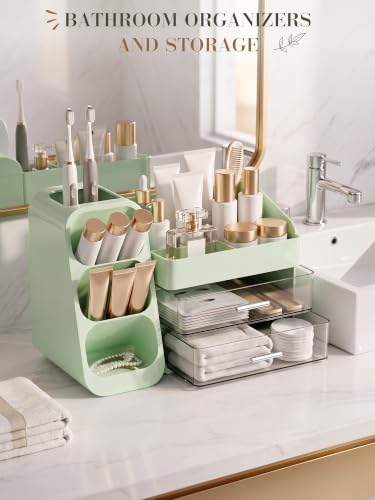 Green Large Makeup Organizer for Vanity and Countertop Storage