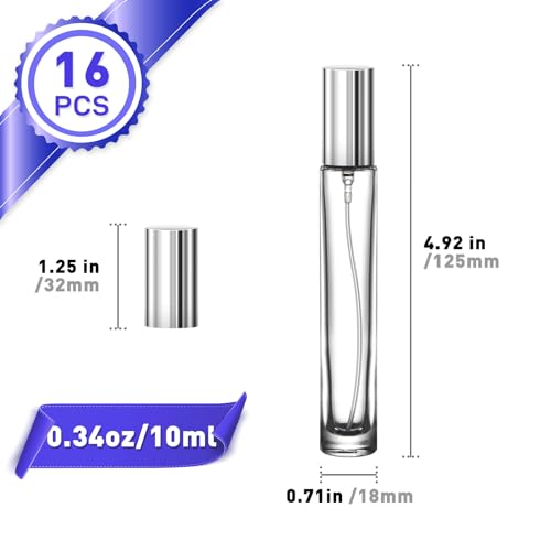 16 Pack 10ml Refillable Perfume Spray Bottles with Labels & Funnel - Travel Fragrance Decanters