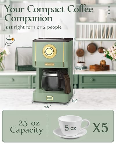Matcha Green Retro Style Drip Coffee Maker with Glass Pot & Reusable Filter