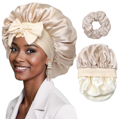 Mulberry Silk Sleep Bonnet for Women - Reversible Curly Hair Wrap with Tie Band