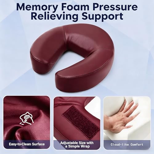 Adjustable Bed Massage Headrest with Memory Foam & Long Armrest Shelf Burgundy