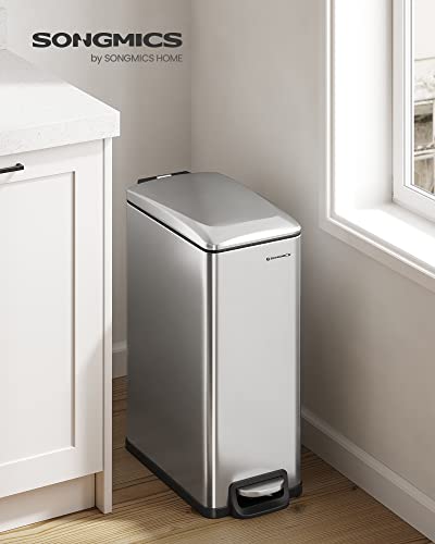 SONGMICS 13-Gallon Stainless Steel Slim Kitchen Trash Can with Lid - Silver Variation