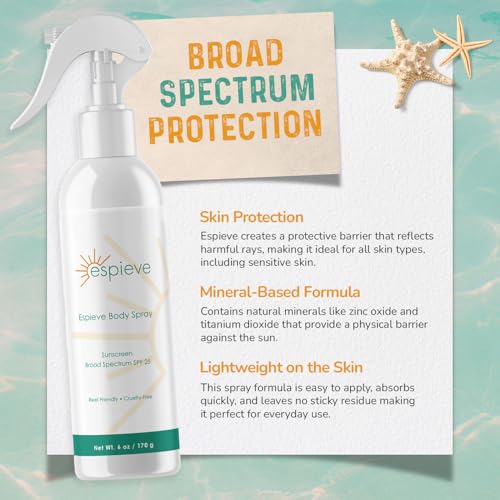 SPF 25 Sunscreen Spray for Face & Body Water-Resistant & Reef Friendly 6 oz