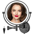 ALHAKIN 9" Wall Mounted Lighted Makeup Mirror, Large Double Sided 1X/10X Magnifying Mirror with 3 Color Lights Dimmable, 360¡Æ Rotation, Black