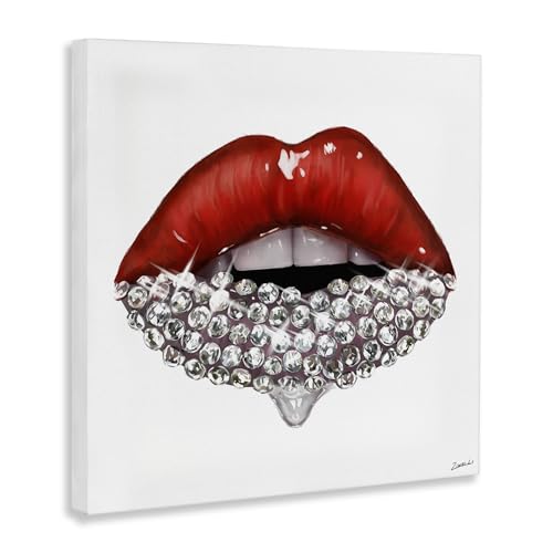 Stupell Industries Red Glam Lips with Gemstones, Designed by Ziwei Li, 36 x 36, Canvas Wall Art