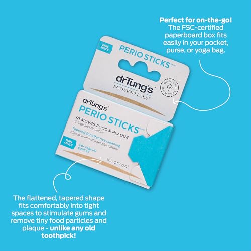 DrTung's Dental Sticks for Teeth & Gums - Thin, 100 Count Pack of 6