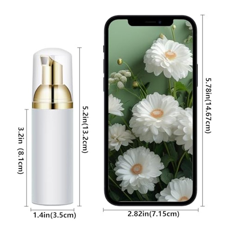 2 Oz Empty Foam Pump Bottle (50 PCS) Travel Foaming Soap Dispenser for Hand Soap, Lash Shampoo Cleanser (White&Gold Pump&Clear Cap)