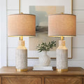 Set of 2 Modern 25-Inch White Washed Ceramic Bedside Table Lamps - Nightstand Lamps for Bedroom & Living Room - Includes Hardware & Linen Shades