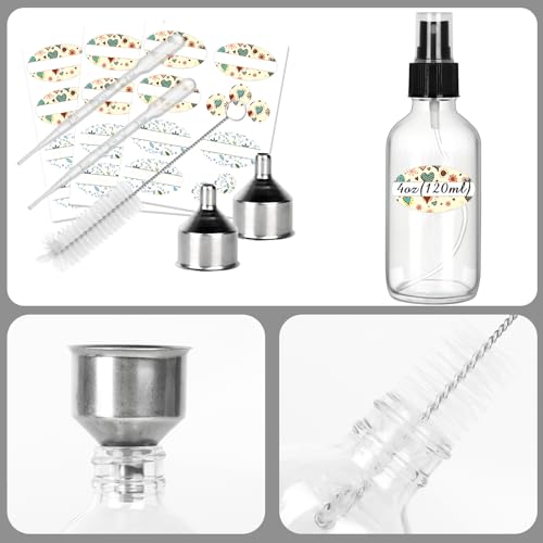 CycleMore 25 Pack 4oz Clear Glass Spray Bottles with Fine Mist Sprayers - Reusable Travel Dispensers