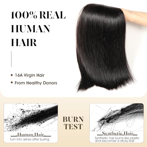 Brazilian Hair Extensions - 16 Inch Natural Color Virgin Remy Human Hair Bundles with Double Weft - No Shedding