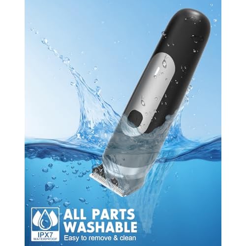 Electric Body Hair Trimmer for Men - Pubic Shaver with Ceramic Blades (No Nicks) - Mens Wireless Ball Shaver, Waterproof Wet/Dry Electric Razor, USB Recharge Dock