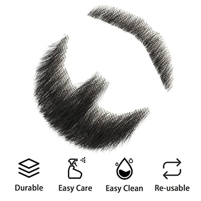 False Mustaches Fake Beard Realistic 100% Human Hair Face Beard Realistic and Mustache Black for Men Realistic Makeup Lace Beards Invisible False Performance Cosplay(Black)