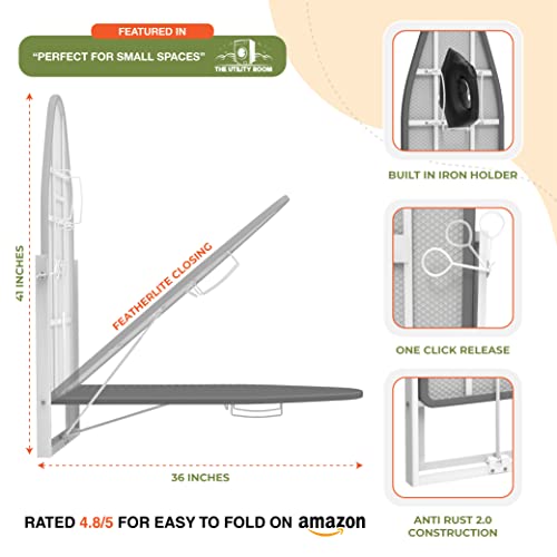 Wall-Mounted Ironing Board 36.2 x 12.2 in with Iron Holder, Gray by XABITAT