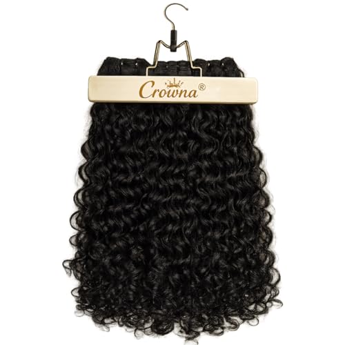 CROWNA Burmese Curly Hair Bundles 18-22 Inch Natural Black, Reusable Protein Fiber Extensions