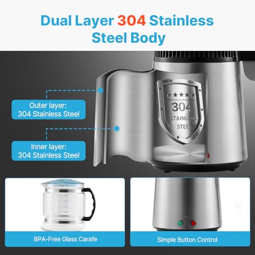 VEVOR 4L Water Distiller - Silver Home Countertop Purifier with 750W Power