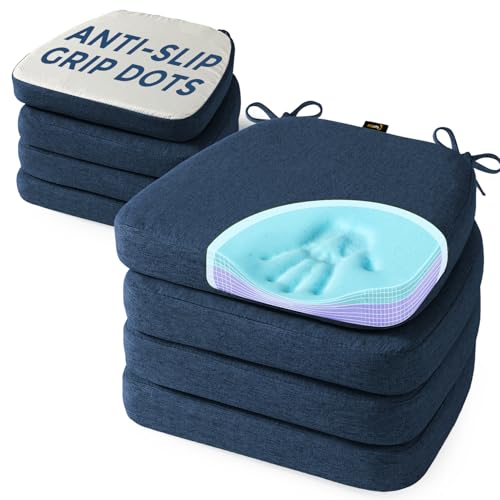 Navy Cooling Gel Memory Foam Chair Cushions 16x17 Inch Set of 8 - Dual-Layer Comfort