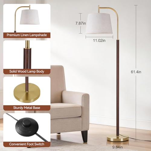 Wood Walnut Floor Lamp for Living Room - Mid Century Modern Standing Light