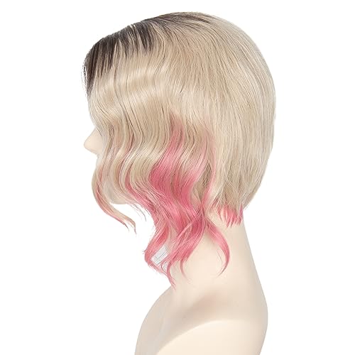 Miss U Hair Short Blonde Pink Ombre Wig with Dark Roots - Cosplay & Costume Hair