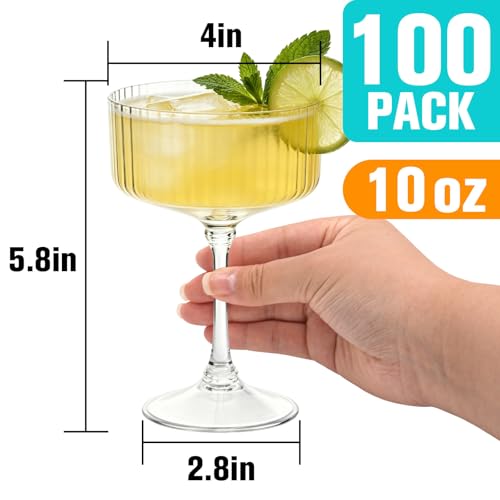 100 Pcs Disposable Plastic Martini Glasses 10oz Ribbed Shatterproof Set - AstrivixDD