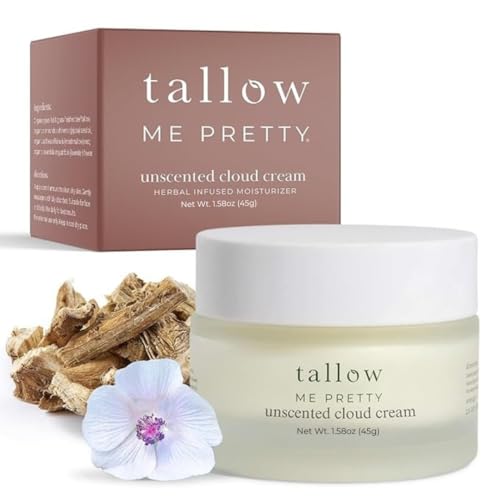 Unscented Cloud Cream, Nourishing Beef Tallow Moisturizer Infused with Lavender and Marshmallow Herbs for Deep Hydration, Soothing Relief, No Essential Oils, Gentle for Sensitive Skin, 1.58 oz