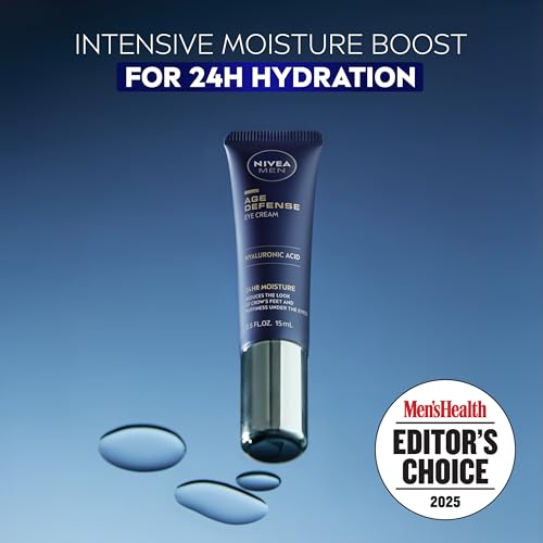 NIVEA MEN Age Defense Eye Cream with Hyaluronic Acid, 24-Hour Hydrating Under Eye Cream for Men Helps Reduce Look of Crow's Feet, Fine Lines and Dark Circles, 0.5 Fl Oz Tube