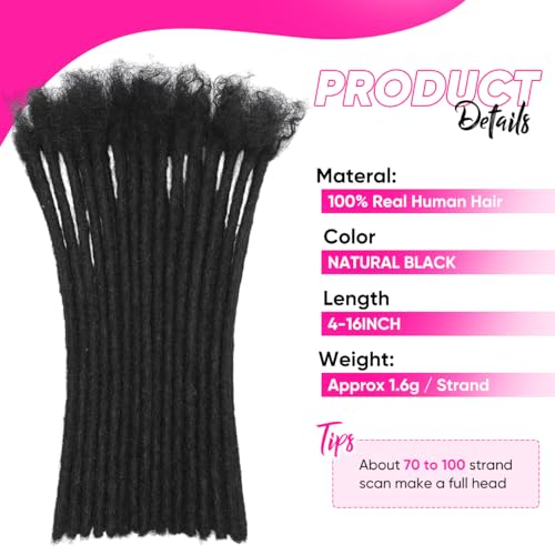 HDJGVUEH Human Hair Loc Extensions 6 Inch 30 Strands Handmade Dreadlocks (1B)