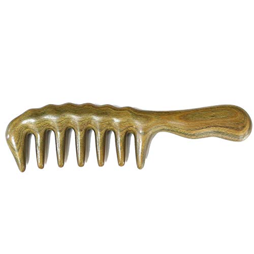 Green Sandalwood Wide Tooth Hair Comb for Thick Curly Hair - Massage & No Static - With Free Storage Pouch