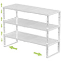 Expandable Stackable Kitchen Organizer Set - 3 White Metal Shelves, Adjustable & Heavy Duty