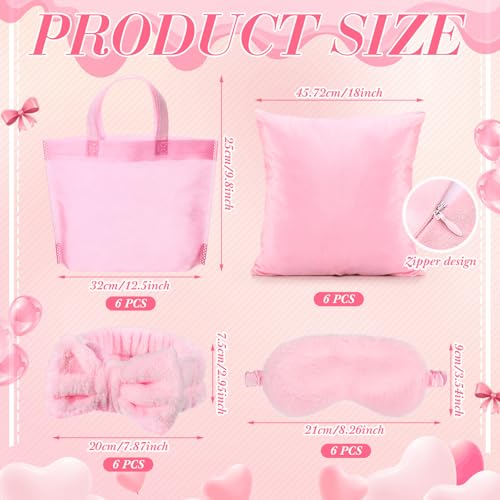 Pink Spa Sleepover Party Supplies Set for Girls - Eye Masks, Headbands, Pillow Covers & Tote Bags