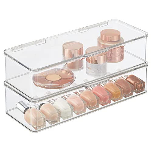 Stackable Makeup Storage Organizer Box - Clear Bathroom Vanity & Drawer Holders - 2 Pack