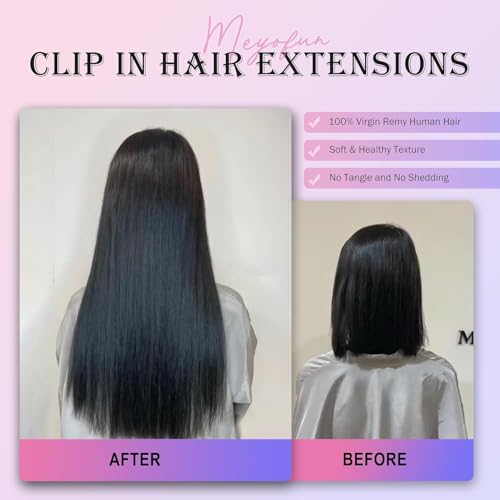 Black 24 Inch Clip-In Hair Extensions - Real Human Hair, 8pcs, 120g, Natural Black