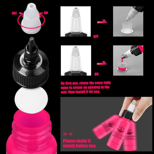 Fluorescent Tattoo Ink Set - 14 Colors UV Glow Pigment Kit - 1 fl oz (30ml) - Professional & Beginner