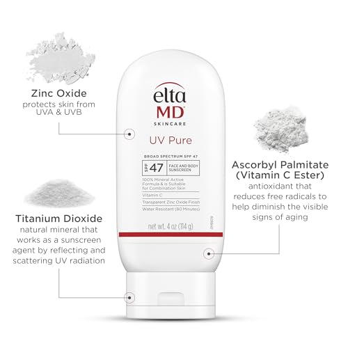 EltaMD UV Pure Face and Body Sunscreen, SPF 47 Mineral Sunscreen for Kids and Adults, Water Resistant Up to 80 Minutes, Oil Free Zinc Oxide Formula