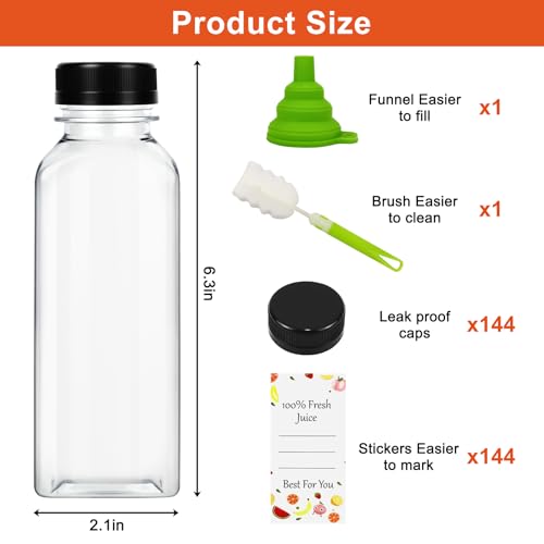 Transparent 12 Oz Plastic Bottles with Lids & Accessories - 144 Pack