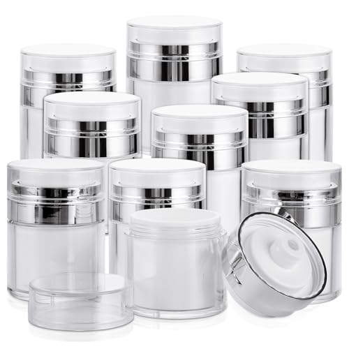 10 Pack 1 Oz Airless Pump Jars for Skincare & Cosmetics - Travel-Size Lotion Dispensers