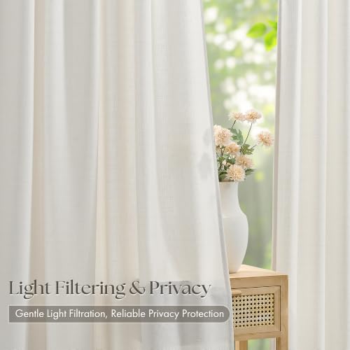 TWODRAPES Natural Pinch Pleat Linen Curtains Set 40"W x 108"L Ivory Cream, Pack of 4