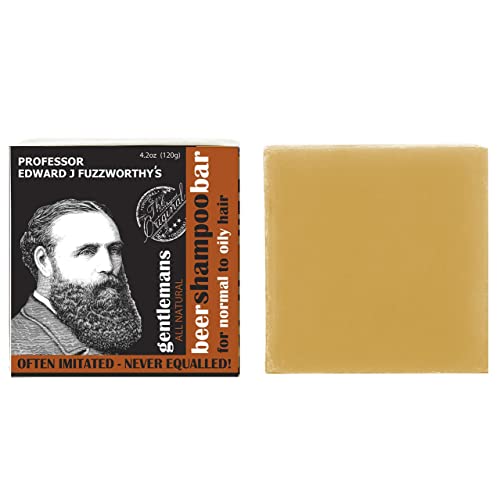 Professor Fuzzworthy's Beer Shampoo Bar & Magnetic Soap Holder Gift | 100% Natural Men's Grooming Kit with Organic Ingredients- Eco Friendly Wooden Soap Dish for Shower Bath Kitchen