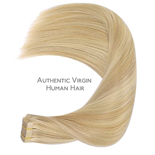 Light Blonde Highlighted Golden Blonde Remy Tape-in Hair Extensions 20pcs 14 Inch