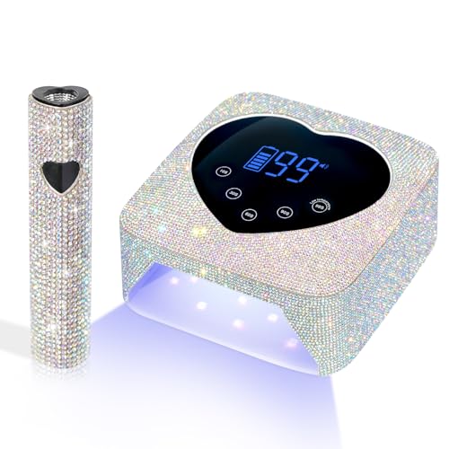 UV LED Nail Lamp 72W Rechargeable Sparkly Nail Dryer Gel Polish Light with 5 Timer Setting & Handheld UV Nail Lamp, Portable LED Nail Lamp, Mini Nail Dryer