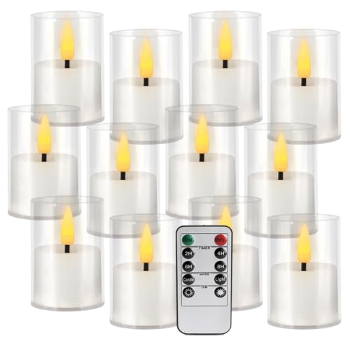 12 Pack LED Flameless Tea Light Candles with Remote & Timer, Realistic Flickering Flame
