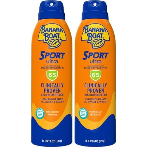 Banana Boat Sport Ultra SPF 65 Sunscreen Spray, 6oz | Banana Boat Sunscreen Spray SPF 65, Oxybenzone Free Sunscreen, High SPF Sunscreen, Spray On Sunscreen, Water Resistant Sunscreen, 6oz (Pack of 2)