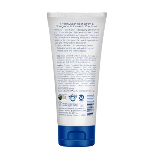 Leave-In Hair Conditioner 6 Fl Oz - Detangles, Moisturizes & UV Protects - Reef Safe, Paraben & Sulfate Free