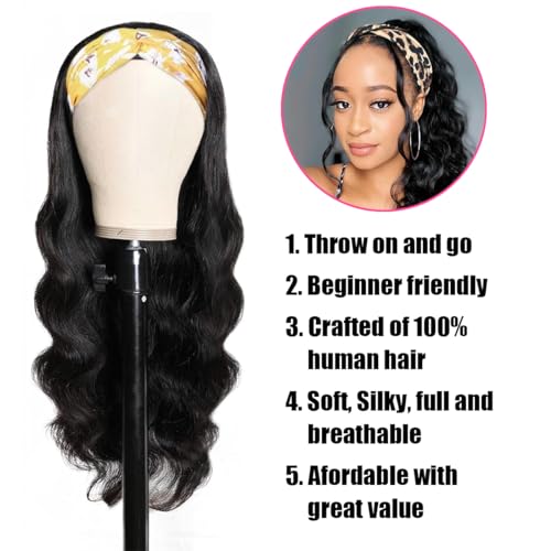 Lauberita Natural Color 18-Inch Body Wave Headband Wig 180% Density Glueless Human Hair