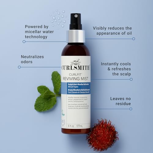 CURLSMITH CurlFit Reviving Mist for Curly Hair, Post-Workout Scalp & Curl Refresh, Micellar Water, 6 oz