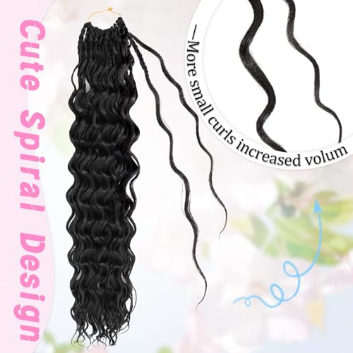 GOWIT 18 Inch Deep Wave Crochet Hair 7 Packs Black Pre-Looped Synthetic Braids