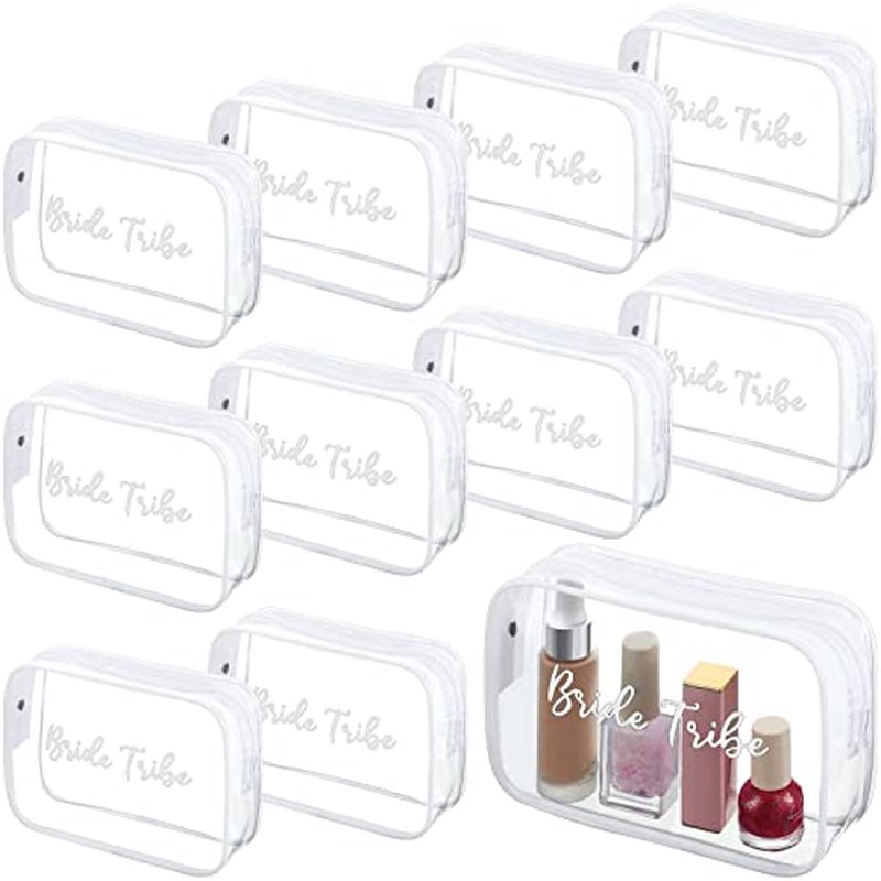 Amylove 10 Pcs Bridesmaid Makeup Bag for Bridal Party Gifts Clear Makeup Bags Toiletry Bridesmaid Proposal Gift Cosmetic travel Cosmetic Bag for Wedding Bachelorette Party Favor(White)