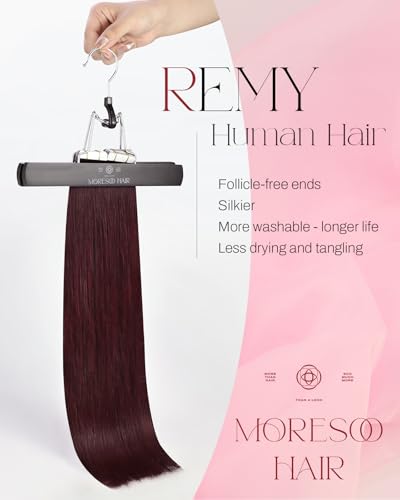 Moresoo Burgundy Tape-In Hair Extensions 16 Inch - Wine Red 20 Pieces