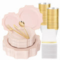 350Pcs Pink and Gold Disposable Plates Set for 50 Guests – Pink & Gold Dinnerware, 350 Pieces (50 each: plates, napkins, cutlery, cups) – WDF