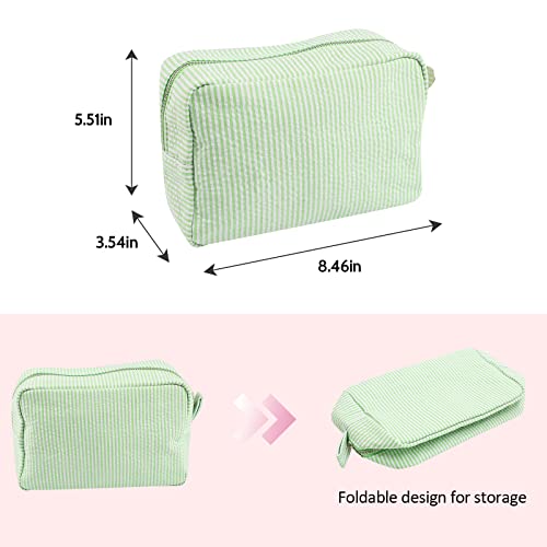 Seersucker Cosmetic Bag, Large Makeup Pouch Travel Toiletry Case with Zipper Closure Seersucker Cosmetic Organizer for Women Girls, Baby Diaper Bag Organizer